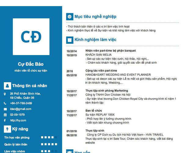 Mẫu CV nhân viên tổ chức sự kiện