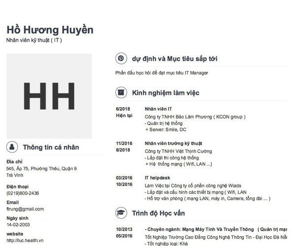 Mẫu CV Nhân viên kỹ thuật ( IT )