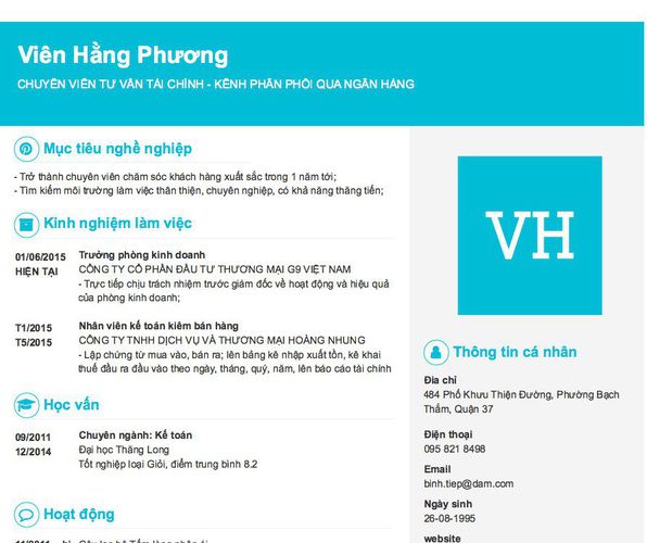 Gợi ý cách viết Mẫu CV tham khảo CHUYÊN VIÊN TƯ VẤN TÀI CHÍNH - KÊNH PHÂN PHỐI QUA NGÂN HÀNG