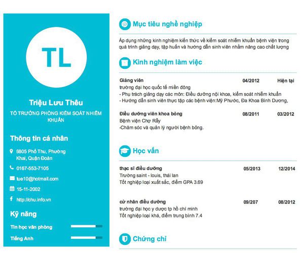 Gợi ý cách viết Mẫu CV tham khảo TỔ TRƯỞNG PHÒNG KIỂM SOÁT NHIỄM KHUẨN
