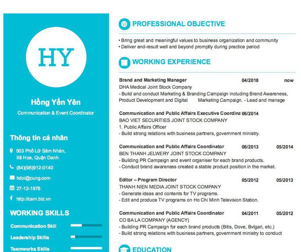 Mẫu CV Communication & Event Coordinator