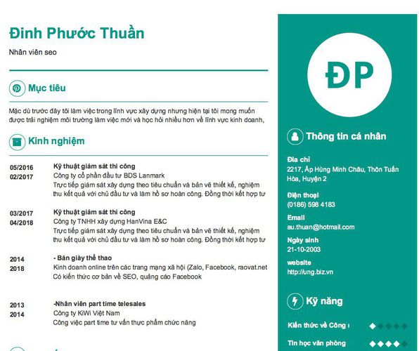 Mẫu CV Nhân viên seo