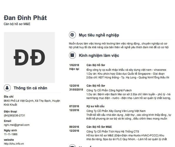 Mẫu CV Cán bộ hồ sơ M&E