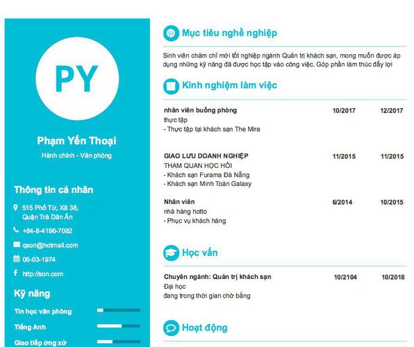 Mẫu CV Hành chính - Văn phòng