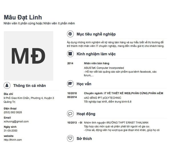 Mẫu CV Nhân viên It phần cứng hoặc Nhân viên It phần mêm