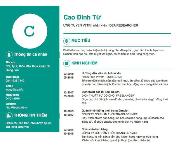 Gợi ý cách viết Mẫu CV tham khảo ỨNG TUYỂN VỊ TRÍ  nhân viên  IDEA RESEARCHER