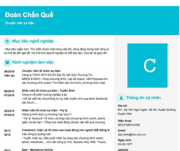 Mẫu CV Chuyên viên sự kiện