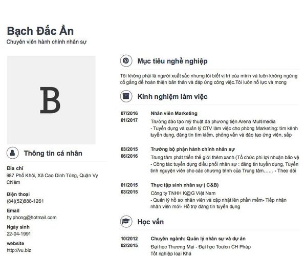 Gợi ý cách viết Mẫu CV tham khảo Chuyên viên hành chính nhân sự