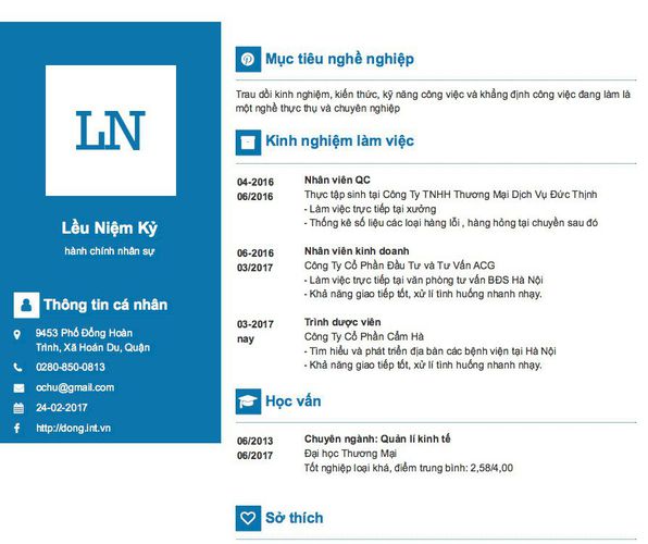 Mẫu CV hành chính nhân sự