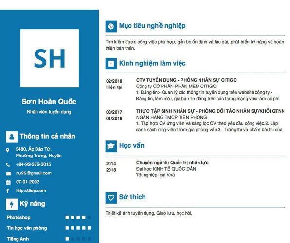 Mẫu CV Nhân viên tuyển dụng