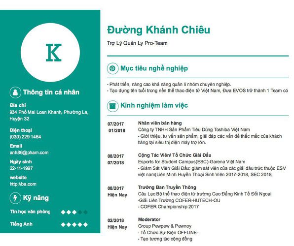 Mẫu CV Trợ Lý Quản Ly Pro-Team