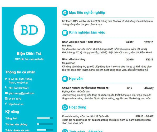 Mẫu CV CTV viết bài - seo website