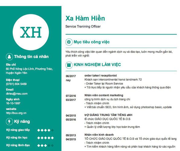 Mẫu CV Service Tranining Officer