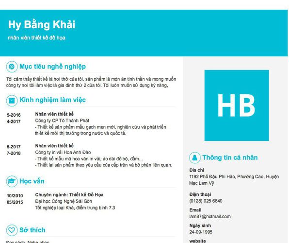 Mẫu CV nhân viên thiết kế đồ họa