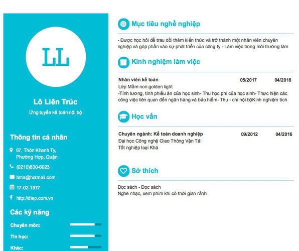 Gợi ý cách viết Mẫu CV tham khảo Ứng tuyển kế toán nội bộ
