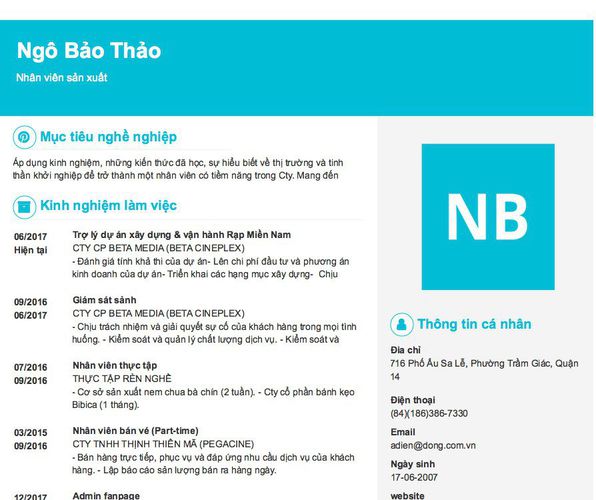 Mẫu CV Nhân viên sản xuất