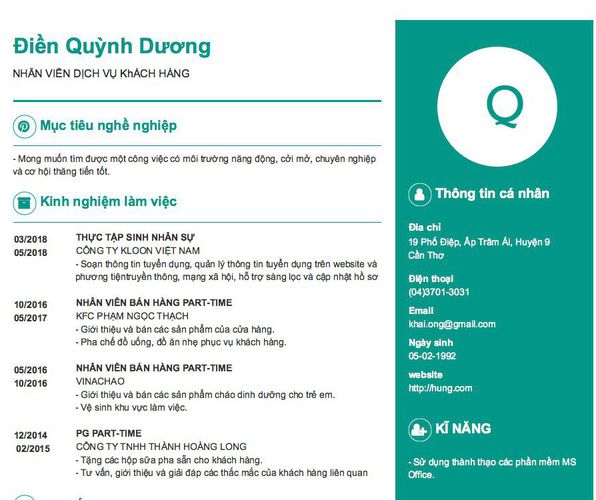 Mẫu CV NHÂN VIÊN DỊCH VỤ KhÁCH HÀNG