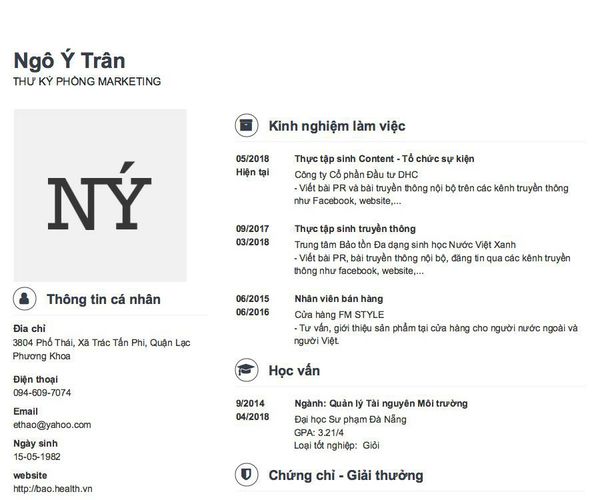 Mẫu CV THƯ KÝ PHÒNG MARKETING