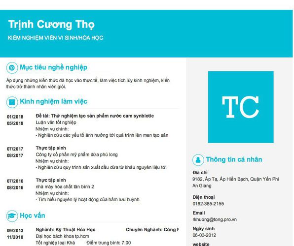 Gợi ý cách viết Mẫu CV tham khảo KIỂM NGHIỆM VIÊN VI SINH/HÓA HỌC