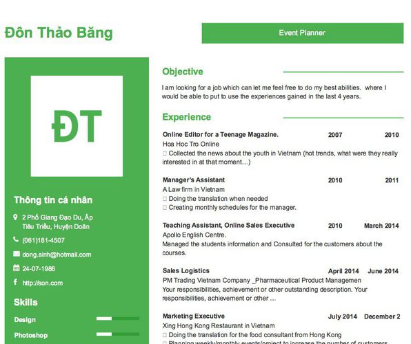 Mẫu CV Event Planner