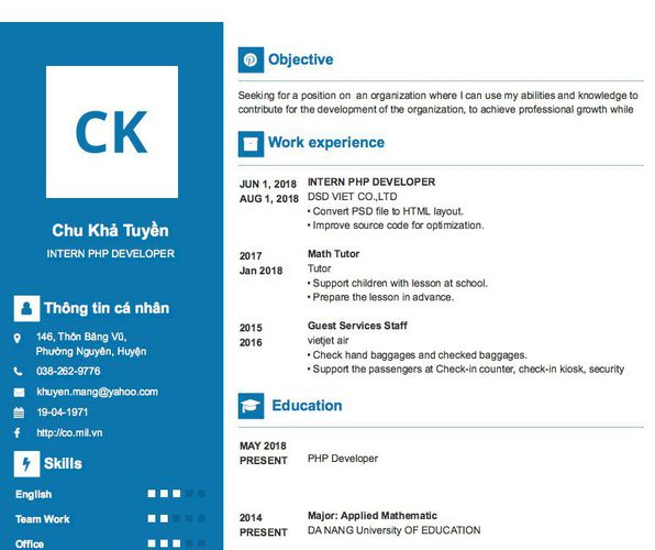 Gợi ý cách viết Mẫu CV tham khảo INTERN PHP DEVELOPER