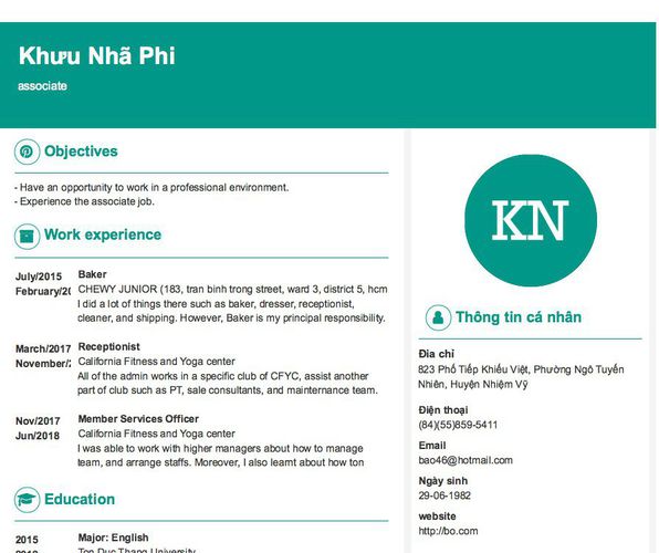 Mẫu CV associate