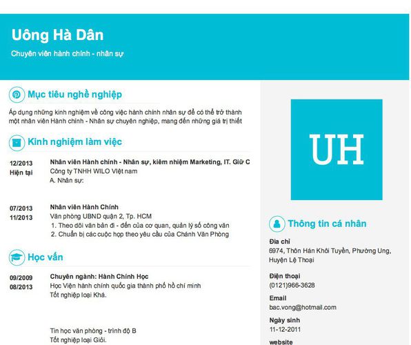 Mẫu CV Chuyên viên hành chính - nhân sự