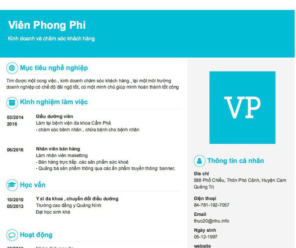 Mẫu CV Kinh doanh và chăm sóc khách hàng