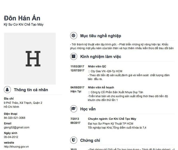 Mẫu CV Kỹ Sư Cơ Khí Chế Tạo Máy
