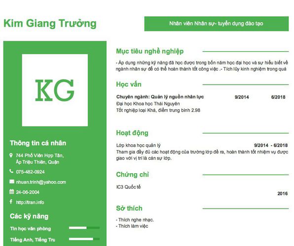 Gợi ý cách viết Mẫu CV tham khảo Nhân viên Nhân sự- tuyển dụng đào tạo