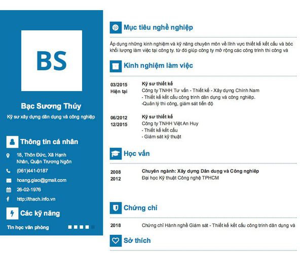 Mẫu CV Kỹ sư xây dựng dân dụng và công nghiệp