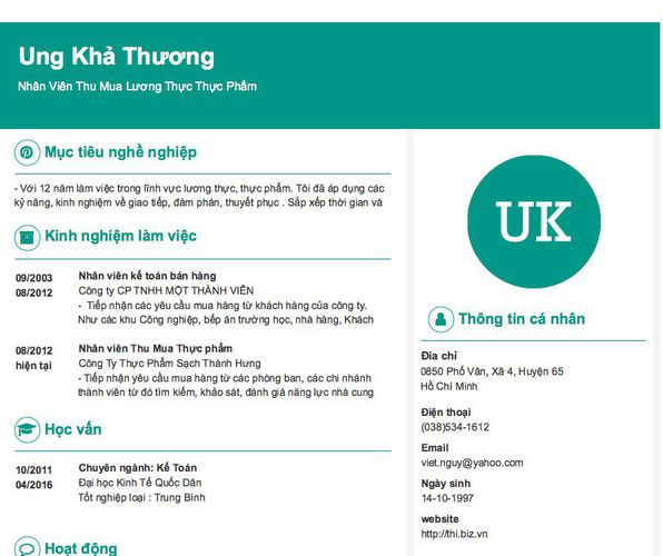 Mẫu CV Nhân Viên Thu Mua Lương Thực Thực Phẩm