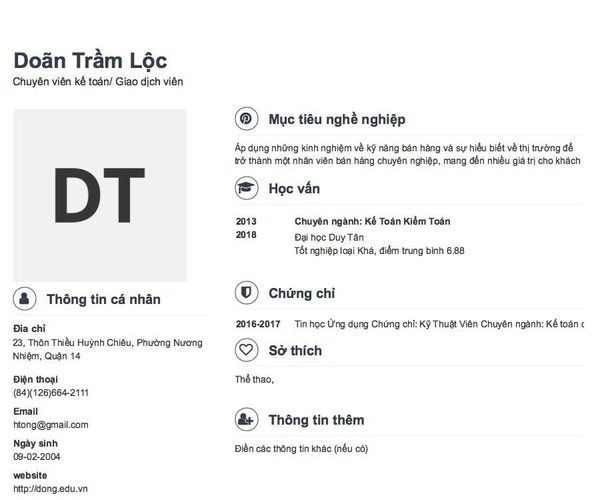 Gợi ý cách viết Mẫu CV tham khảo Chuyên viên kế toán/ Giao dịch viên