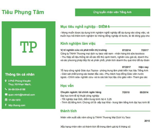 Gợi ý cách viết Mẫu CV tham khảo Ứng tuyển nhân viên Tiếng Anh
