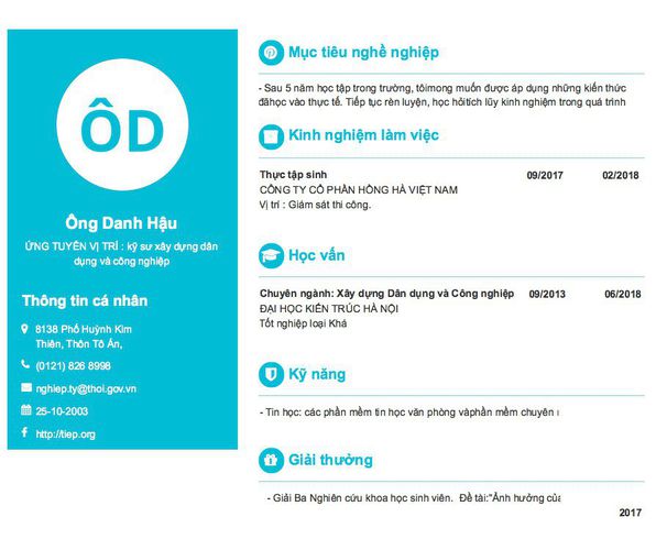 Gợi ý cách viết Mẫu CV tham khảo ỨNG TUYỂN VỊ TRÍ : kỹ sư xây dựng dân dụng và công nghiệp