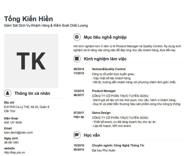 Mẫu CV Giám Sát Dịch Vụ Khách Hàng & Kiểm Soát Chất Lượng