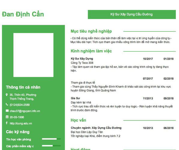 Mẫu CV Kỹ Sư Xây Dựng Cầu Đường