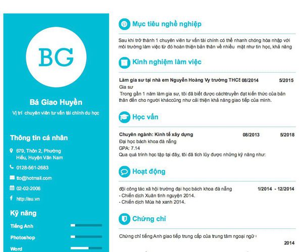 Gợi ý cách viết Mẫu CV tham khảo Vị trí  chuyên viên tư vấn tài chính du học