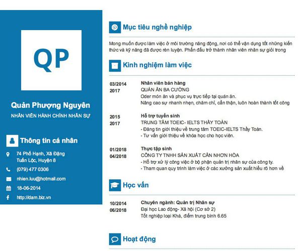 Mẫu CV NHÂN VIÊN HÀNH CHÍNH NHÂN SỰ