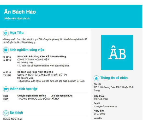 Mẫu CV  Nhân viên hành chính