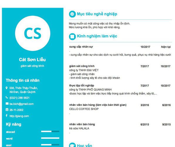 Mẫu CV giám sát công trình