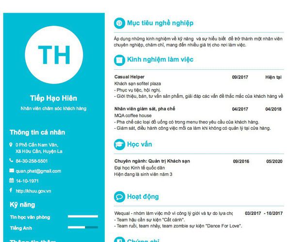 Mẫu CV Nhân viên chăm sóc khách hàng