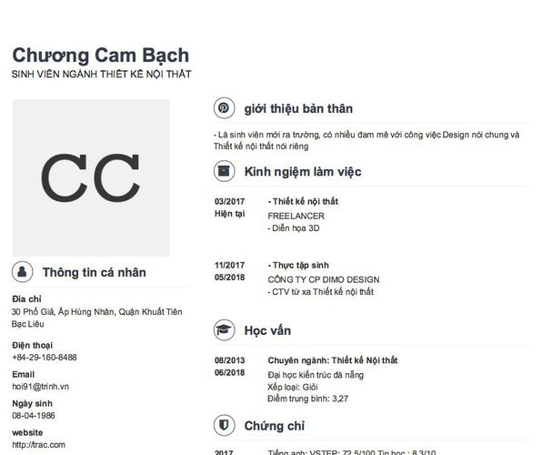 Gợi ý cách viết Mẫu CV tham khảo SINH VIÊN NGÀNH THIẾT KẾ NỘI THẤT