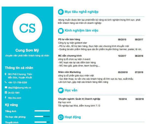 Mẫu CV chuyên viên phát triển khách hàng cá nhân