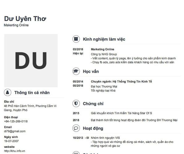 Mẫu CV Makerting Online