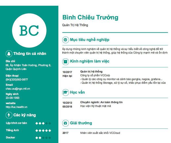 Mẫu CV Quản Trị Hệ Thống