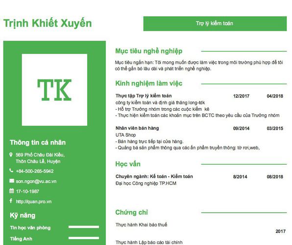 Gợi ý cách viết Mẫu CV tham khảo Trợ lý kiểm toán