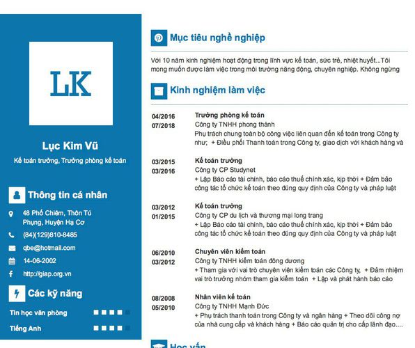 Gợi ý cách viết Mẫu CV tham khảo Kế toán trưởng, Trưởng phòng kế toán