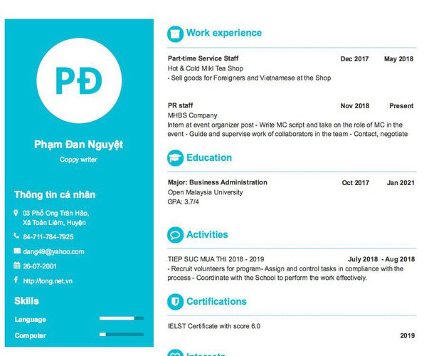 Mẫu CV Coppy writer