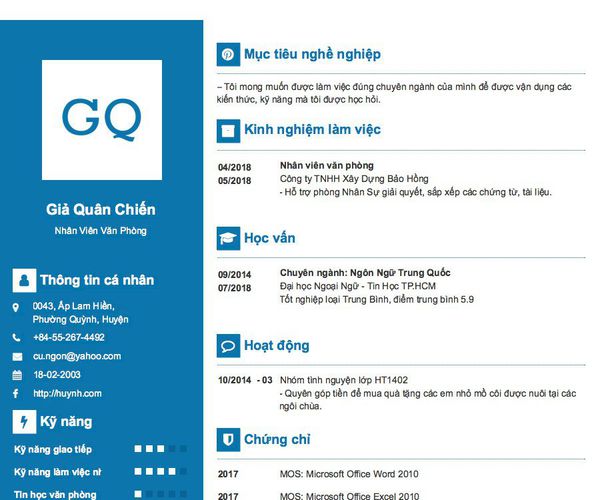 Gợi ý cách viết Mẫu CV tham khảo Nhân Viên Văn Phòng